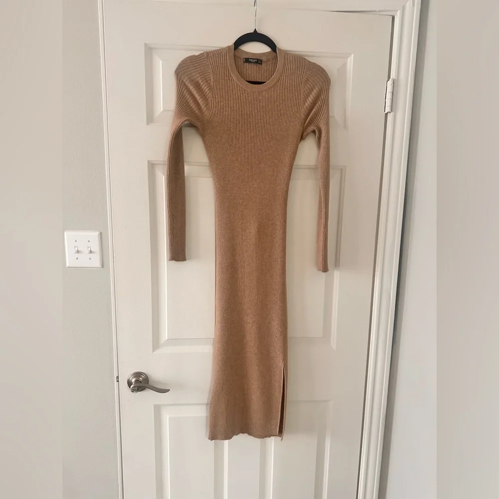 Mango Tan Ribbed Knit Dress - Picture 1 of 4